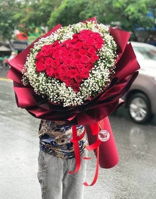 bó hoa hồng trái tim tặng người yêu